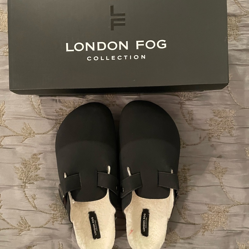London Fog Black Mules with Suede Finish